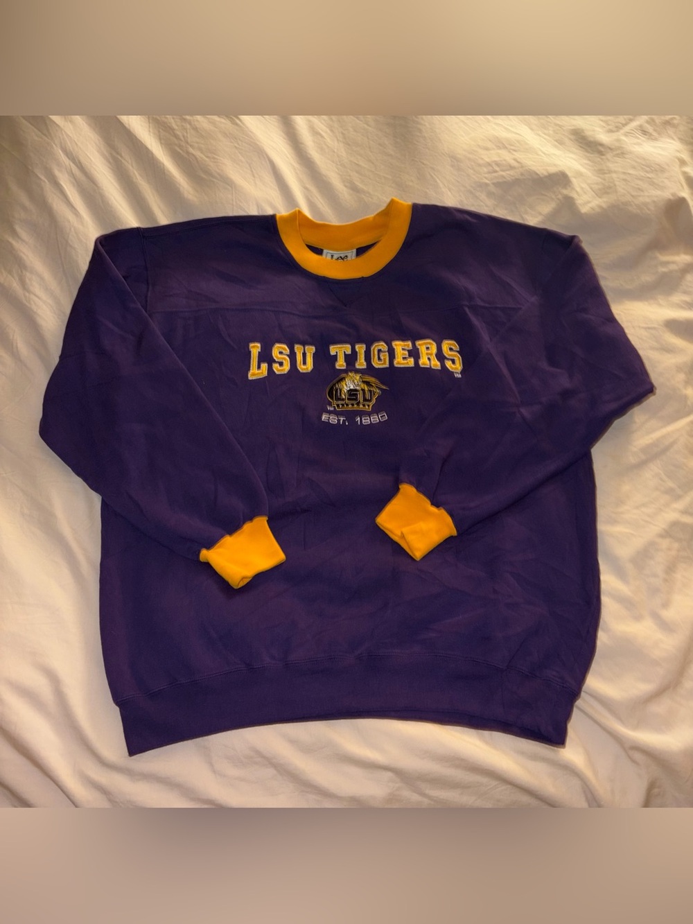 Lee Sport LSU Tigers Purple and Gold Crewneck Sweater size L